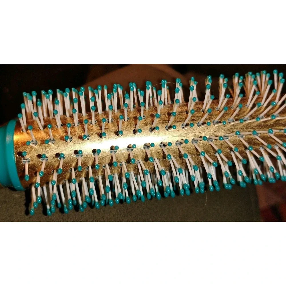 Goody‎ Gelous Grip Round Brush Turquoise Ball Tip Gold Metal Hollow Barrel Used